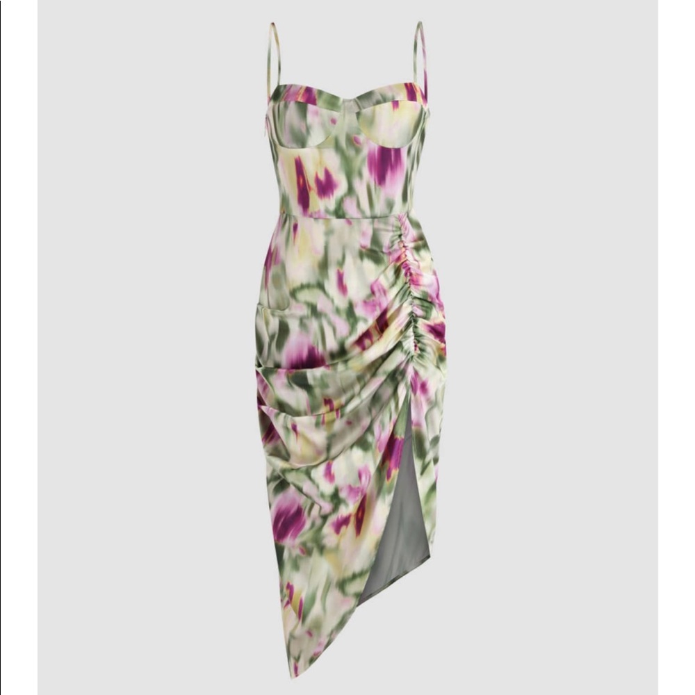 Ruched Satin Midi Dress XS